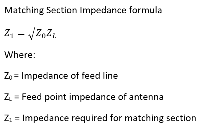 Matching Section Impedance Formula Image